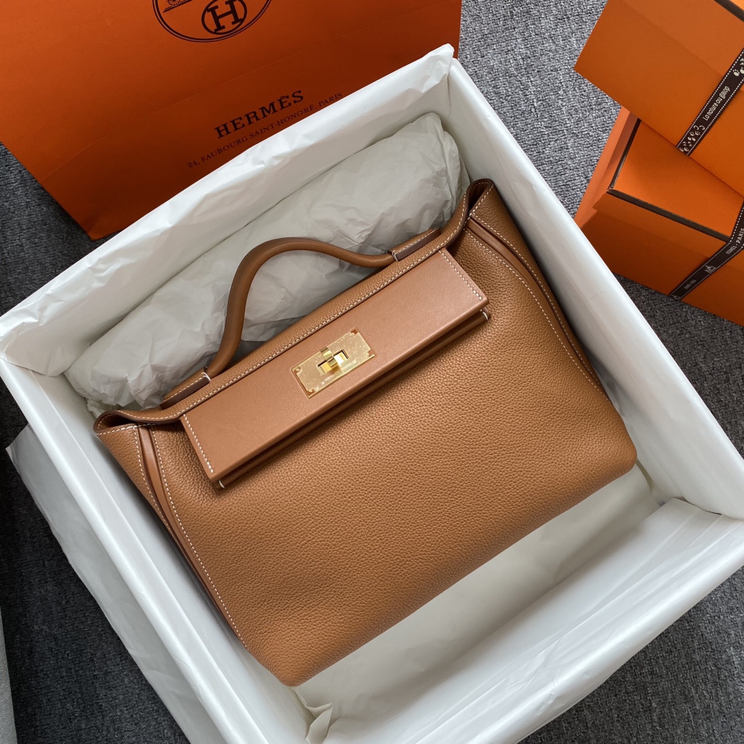 Hermes Kelly 2424 29cm Handbag in Toffee Clemence Leather